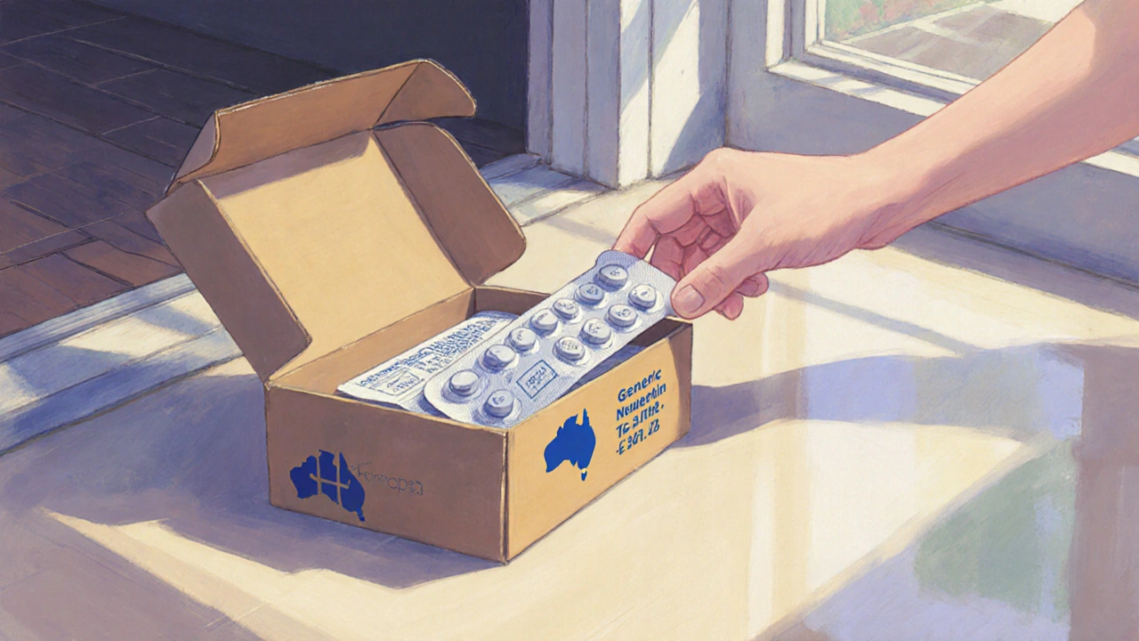 Delivered box open to show blister-packed tablets being inspected for imprint and expiry.