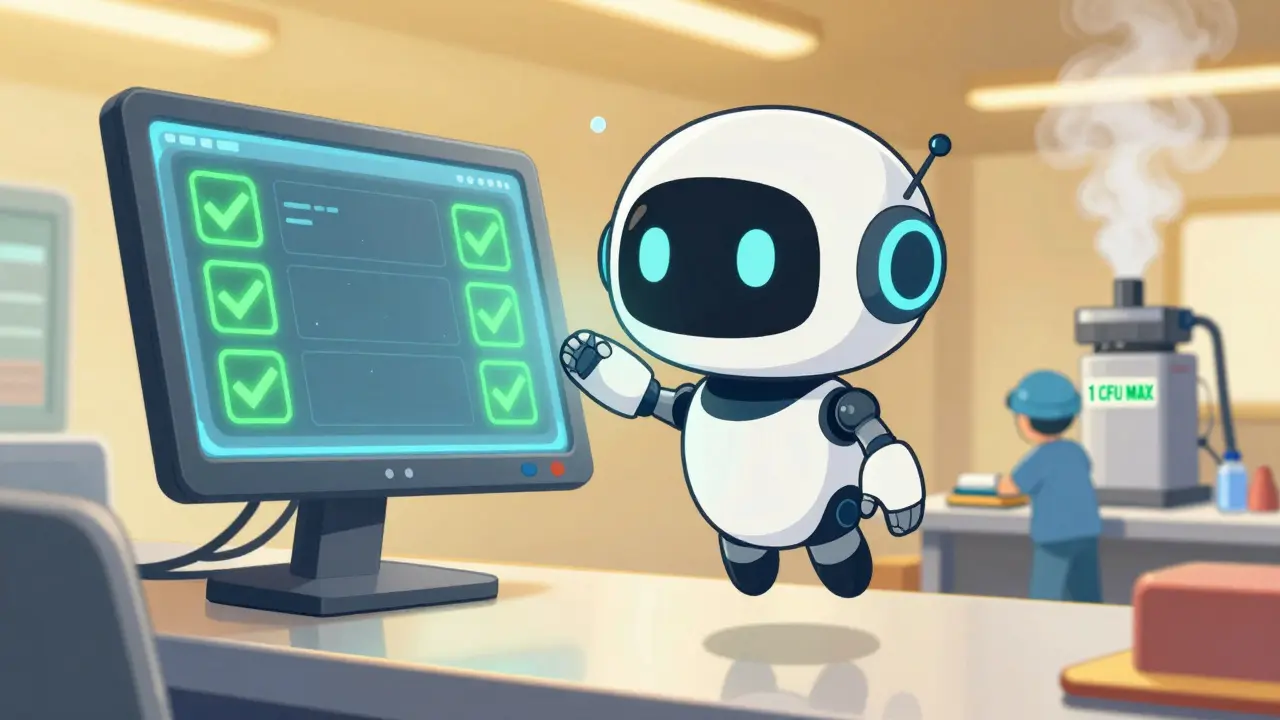 AI monitor guiding a worker with real-time contamination data.