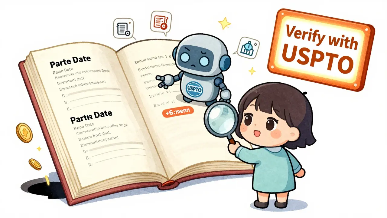 Patient and robot examining patent expiration dates with +6-month extension and delisting warnings.