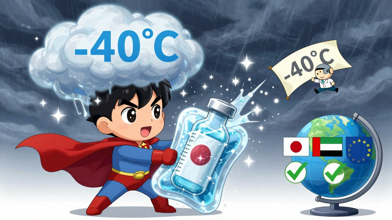 Superhero gel pack protecting insulin from freezing storm with doctor&#039;s letter as banner