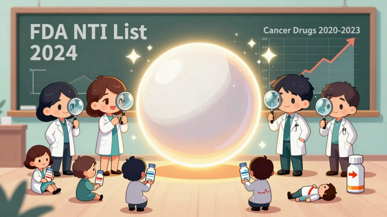 Doctors examining a levothyroxine pill as patients react differently to generic versions with rising graphs in background.