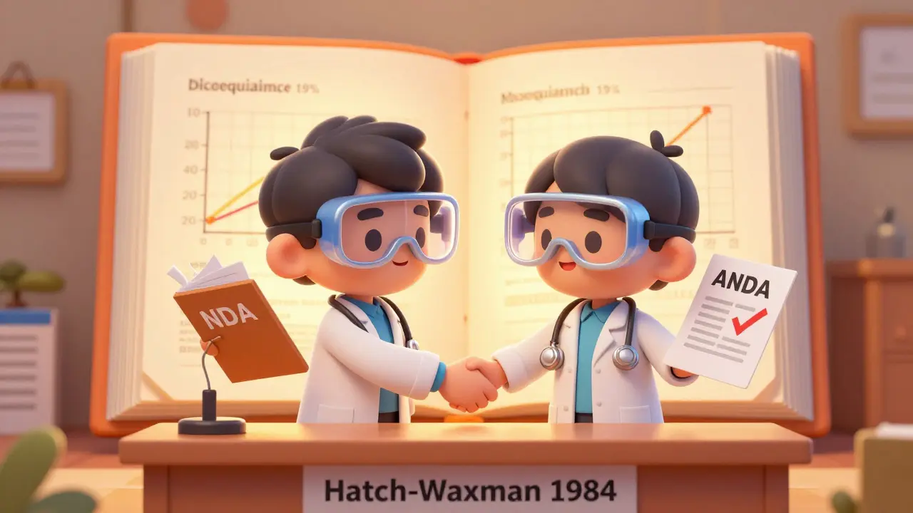 Tiny scientists celebrating the Hatch-Waxman agreement with NDA and ANDA files