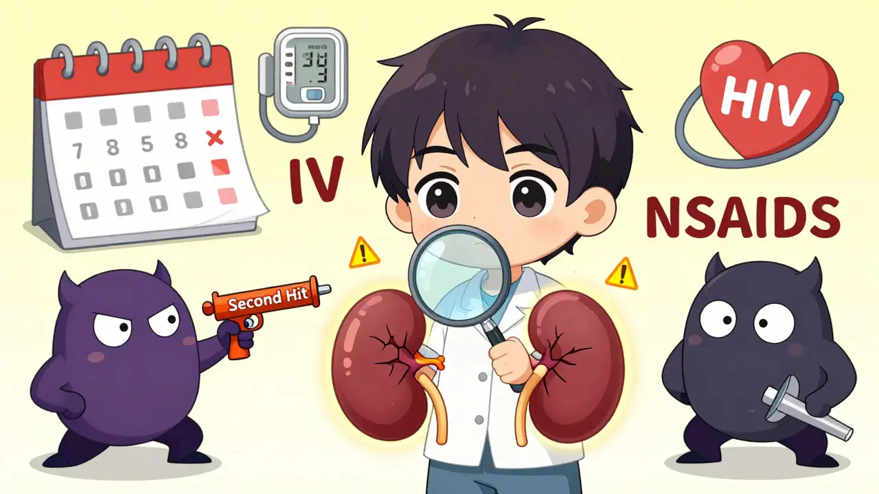 Young adult facing kidney damage villains with a 'Second Hit' trigger