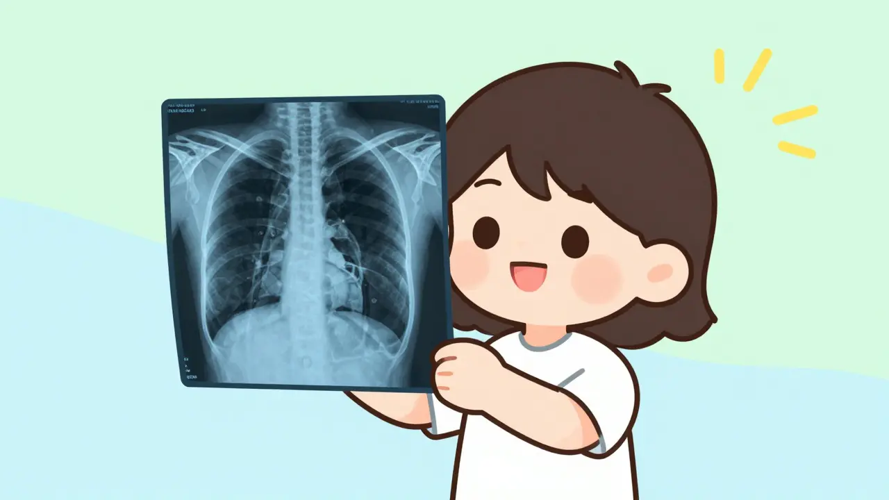 Person holding X-ray showing healthy lungs after recovery